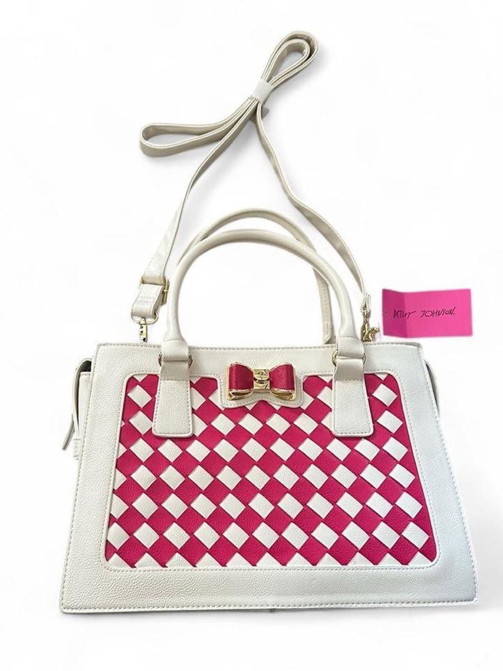 Betsey Johnson White and pink checkered handbag